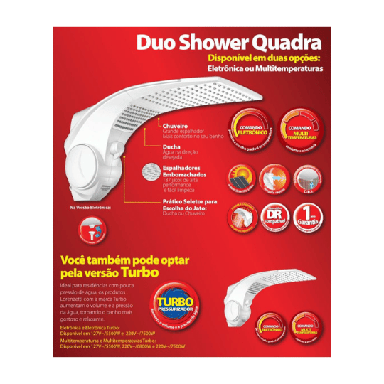 Chuveiro e Ducha Duo Shower Ultra 7500W 220V Eletrônico Branco Lorenzetti