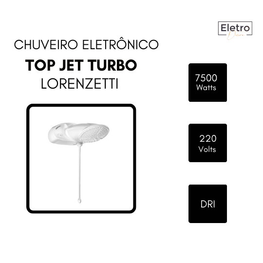 Ducha Top Jet Turbo Eletrônica 7500W 220V Branca Lorenzetti