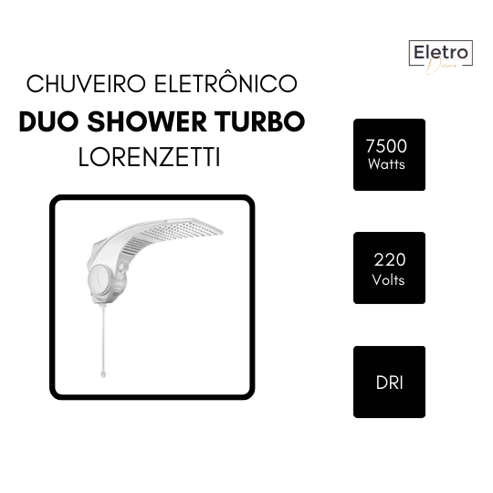 Chuveiro e Ducha Duo Shower Turbo 7500W 220V Eletrônico Branco Lorenzetti
