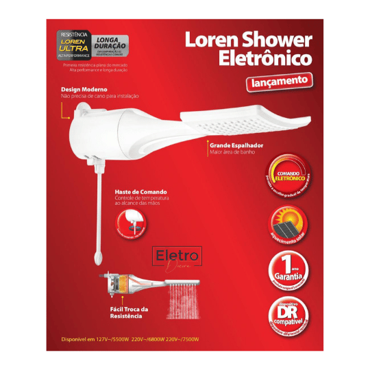 Chuveiro Loren Shower Ultra 7500W 220V Eletrônico Branco Lorenzetti