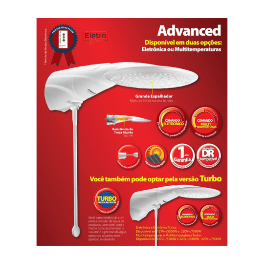 Ducha Advanced Eletrônica Branca 7500W 220V Lorenzetti