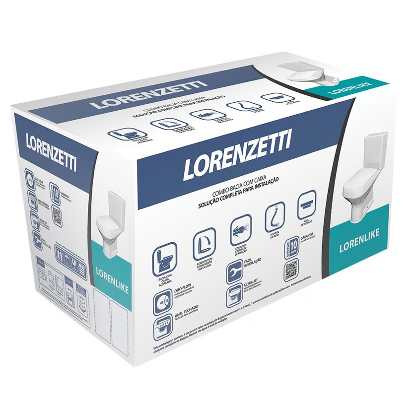 Kit Completo Lorenlike Bacia com Caixa Assento e Fixação 100x120x148cm Branco