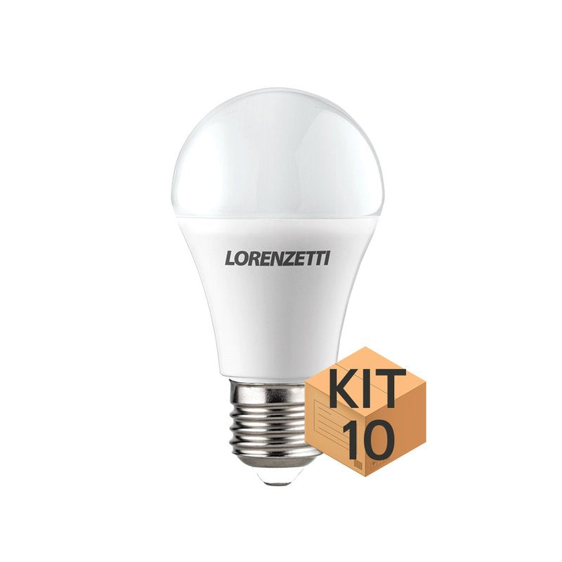 Kit 10 Lâmpadas Bulbo LED Lorenzetti 12W Bivolt E27  Branca (6500K)