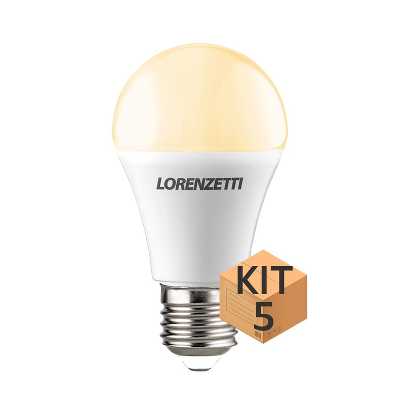 Kit 5 Lâmpadas Bulbo LED Lorenzetti 15W Bivolt E27  Amarela (3000K)
