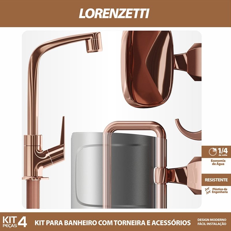 Kit Acessórios Lorenzetti Rose Gold 2004 F71 4 Peças