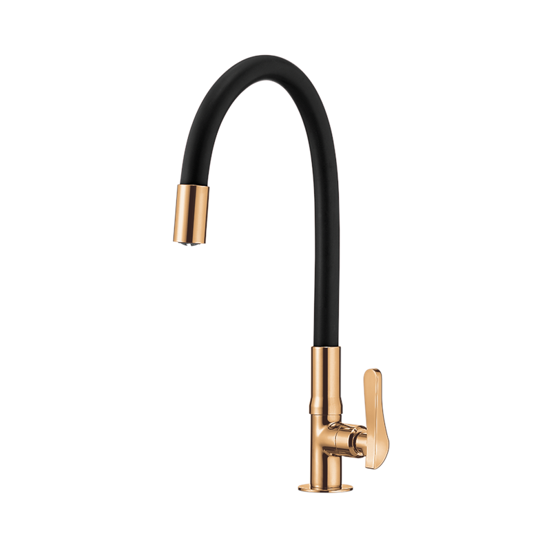 Torneira Cozinha Bancada Bica Alta Flexível Lorenzetti Loren Flex - Preto/Rose Gold